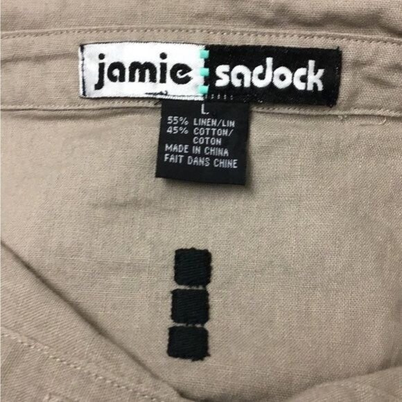 Jamie Sadock Long Sleeve Collar Button Front Linen Blend Shacket, Camel, size L - Picture 4 of 6